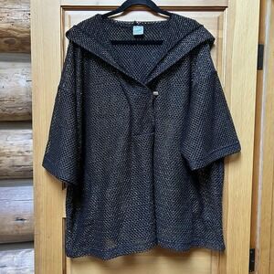 VTG 90s Catalina Black/Gold Mesh Hoodie Top Indie Punk Goth Grungefairy Witchy